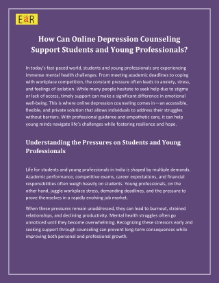 How Can Online Depression Counseling Support Students and Young Professionals