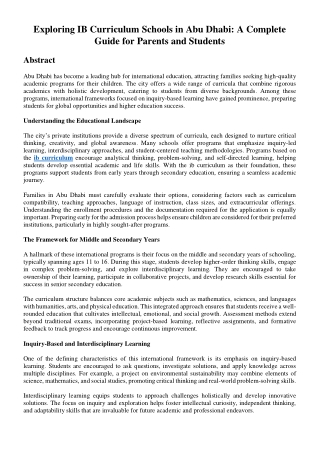 Exploring IB Curriculum Schools in Abu Dhabi: A Complete Guide for Parents and S