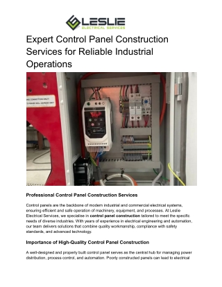 Expert Control Panel Construction Services for Reliable Industrial Operations