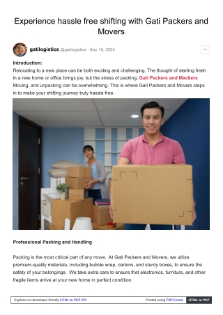 Gati Movers and Packers in Delhi - Reliable and Safe Moving