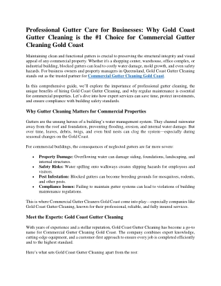 Professional Gutter Care for Businesses: Why Gold Coast Gutter Cleaning is the #