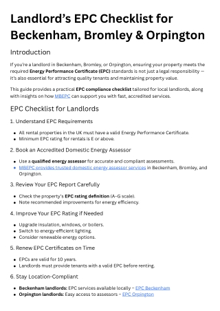 Landlord’s EPC Checklist for Beckenham, Bromley & Orpington