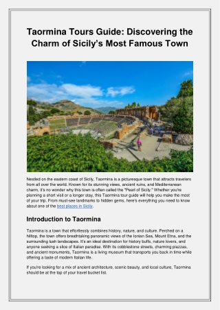 Taormina Tours Guide Discovering the Charm of Sicily’s Most Famous Town