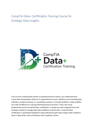 CompTIA Data  Certification Training Course for Strategic Data Insights