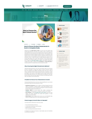 How to Choose the Best Fistula Doctor in Kochi