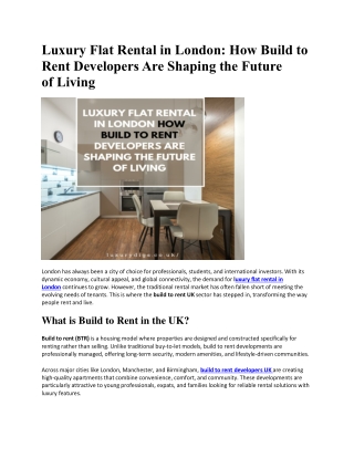 Luxury Flat Rental in London: How Build to Rent Developers Are Shaping the Futu