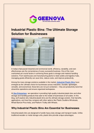 Industrial Plastic Bins: The Ultimate Storage Solution for Businesses