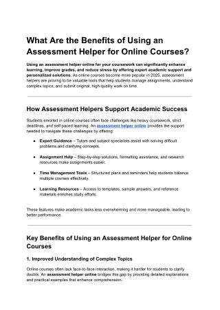 What Are the Benefits of Using an Assessment Helper for Online Courses