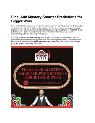 Final Ank Mastery Smarter Predictions for Bigger Wins