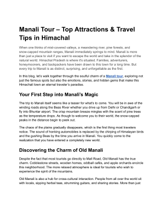 Manali Tour – Top Attractions & Travel Tips in Himachal