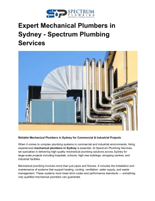 Expert Mechanical Plumbers in Sydney - Spectrum Plumbing Services