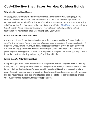 Cost-Effective Shed Bases For New Outdoor Builds