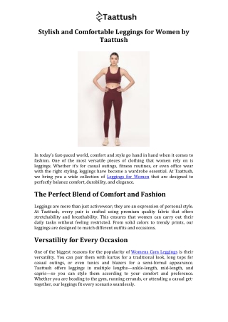Stylish and Comfortable Leggings for Women by Taattush