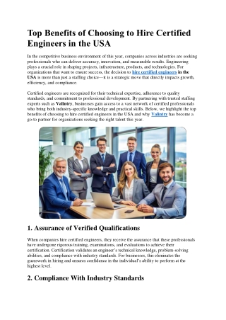 Top Benefits of Choosing to Hire Certified Engineers in the USA