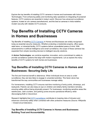 Benefits of Installing CCTV Cameras