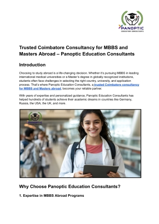 Trusted Coimbatore Consultancy for MBBS and Masters Abroad – Panoptic Education Consultants