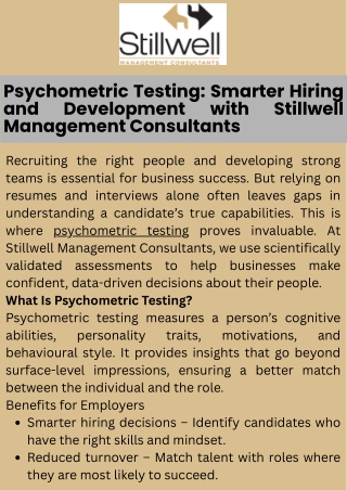 Psychometric Testing Smarter Hiring and Development with Stillwell Management Consultants