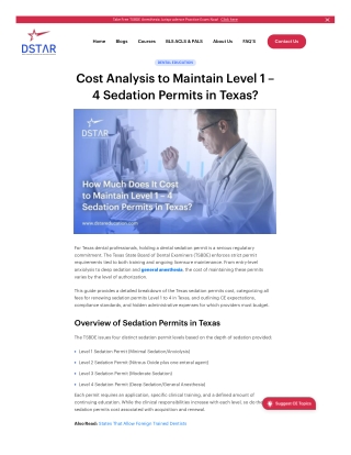 Cost Analysis to Maintain Level 1 – 4 Sedation Permits in Texas