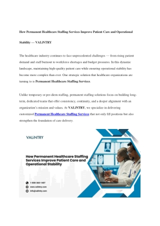 How Permanent Healthcare Staffing Services Improve Patient Care and Operational Stability — VALiNTRY