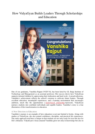 How VidyaGyan Builds Leaders Through Scholarships and Education
