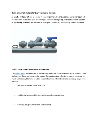 Reliable Saniflo Solutions for Every Home and Business