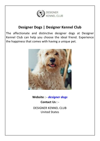 Designer Dogs  Designer Kennel Club