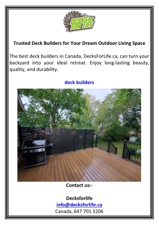 Trusted Deck Builders for Your Dream Outdoor Living Space