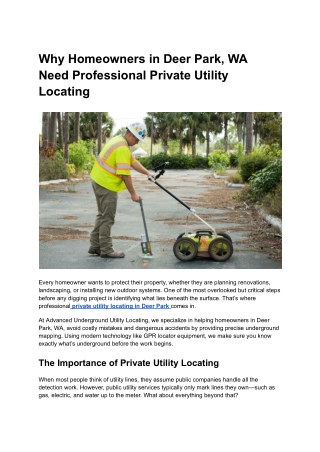 Why Homeowners in Deer Park, WA Need Professional Private Utility Locating