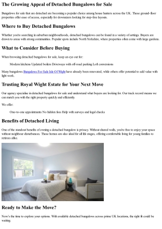 View Stylish Detached Bungalows for Sale in the UK