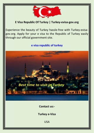 E Visa Republic Of Turkey  Turkey-evisa-gov.org