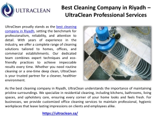 Best Cleaning Company in Riyadh – UltraClean Professional Services