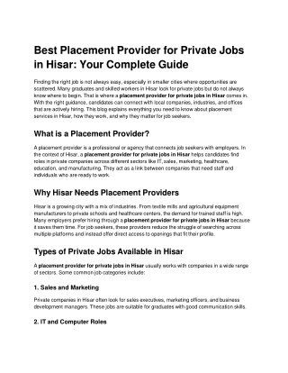 placement provider for private jobs in hisar