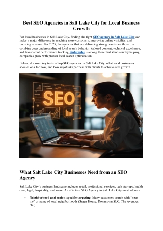 Best SEO Agencies in Salt Lake City for Local Business Growth