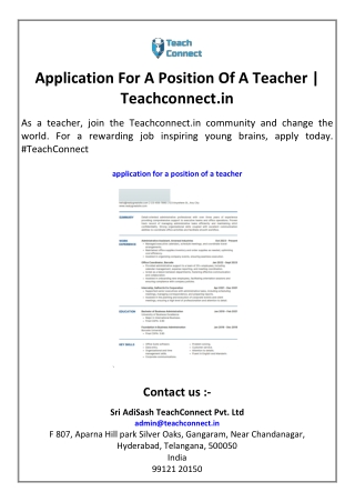 Application For A Position Of A Teacher  Teachconnect.in