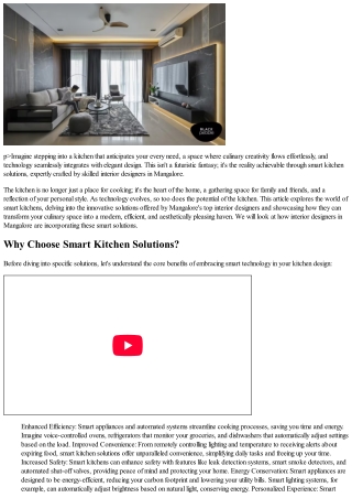 Smart Kitchen Solutions: Transforming Your Culinary Space with Mangalore Interio