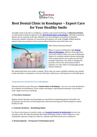 Best Dental Clinic in Kondapur – Expert Care for Your Healthy Smile