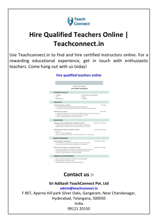 Hire Qualified Teachers Online  Teachconnect.in