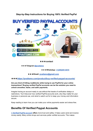 Buy Verified PayPal Accounts - 100% The Safest Way to Pay