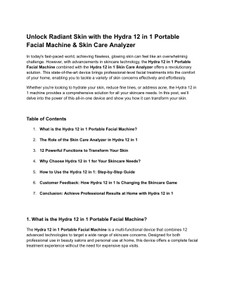 Unlock Radiant Skin with the Hydra 12 in 1 Portable Facial Machine & Skin Care A