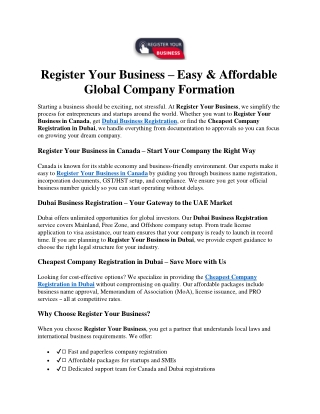 Register Your Business–Easy and Affordable Global Company Formation