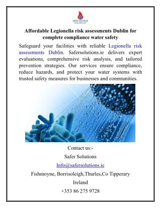 Affordable Legionella risk assessments Dublin for complete compliance water safety