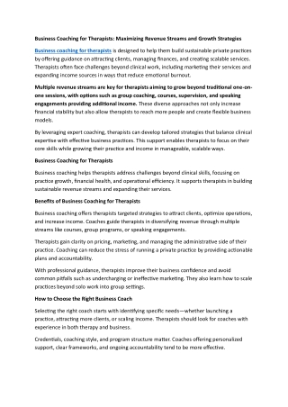 Business Coaching for Therapists Maximizing Revenue Streams and Growth Strategies