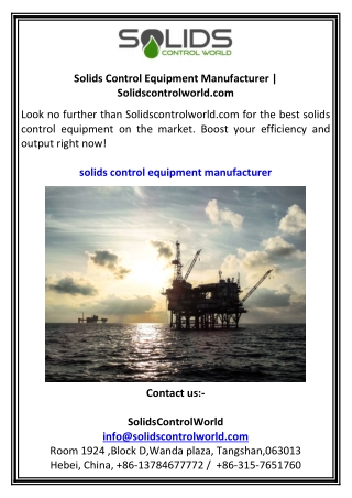 Solids Control Equipment Manufacturer  Solidscontrolworld.com