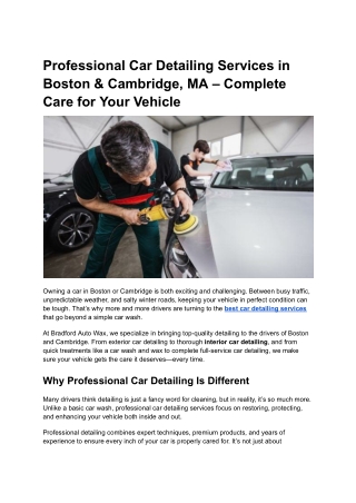 Professional Car Detailing Services in Boston & Cambridge, MA – Complete Care for Your Vehicle