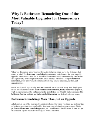 Why Is Bathroom Remodeling One of the Most Valuable Upgrades for Homeowners Today
