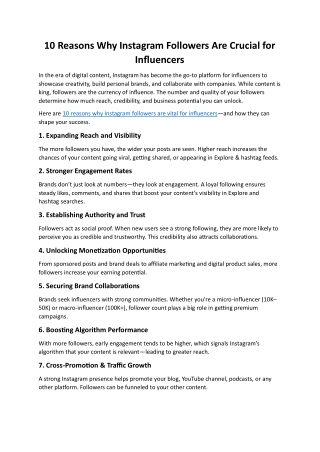 10 Reasons Why Instagram Followers Are Crucial for Influencers