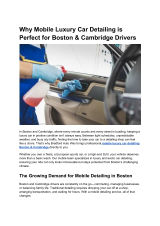Why Mobile Luxury Car Detailing is Perfect for Boston & Cambridge Drivers
