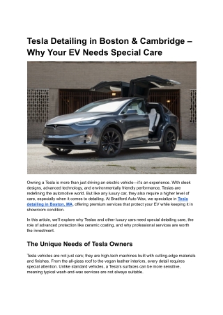 Tesla Detailing in Boston & Cambridge – Why Your EV Needs Special Care