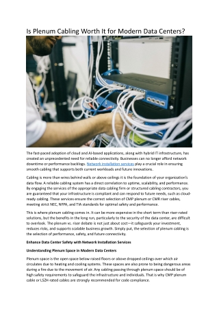 Is Plenum Cabling Worth It for Modern Data Centers