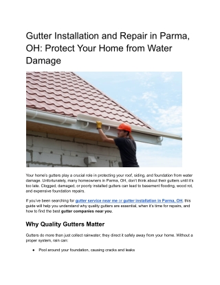 Gutter Installation and Repair in Parma, OH: Protect Your Home from Water Damage